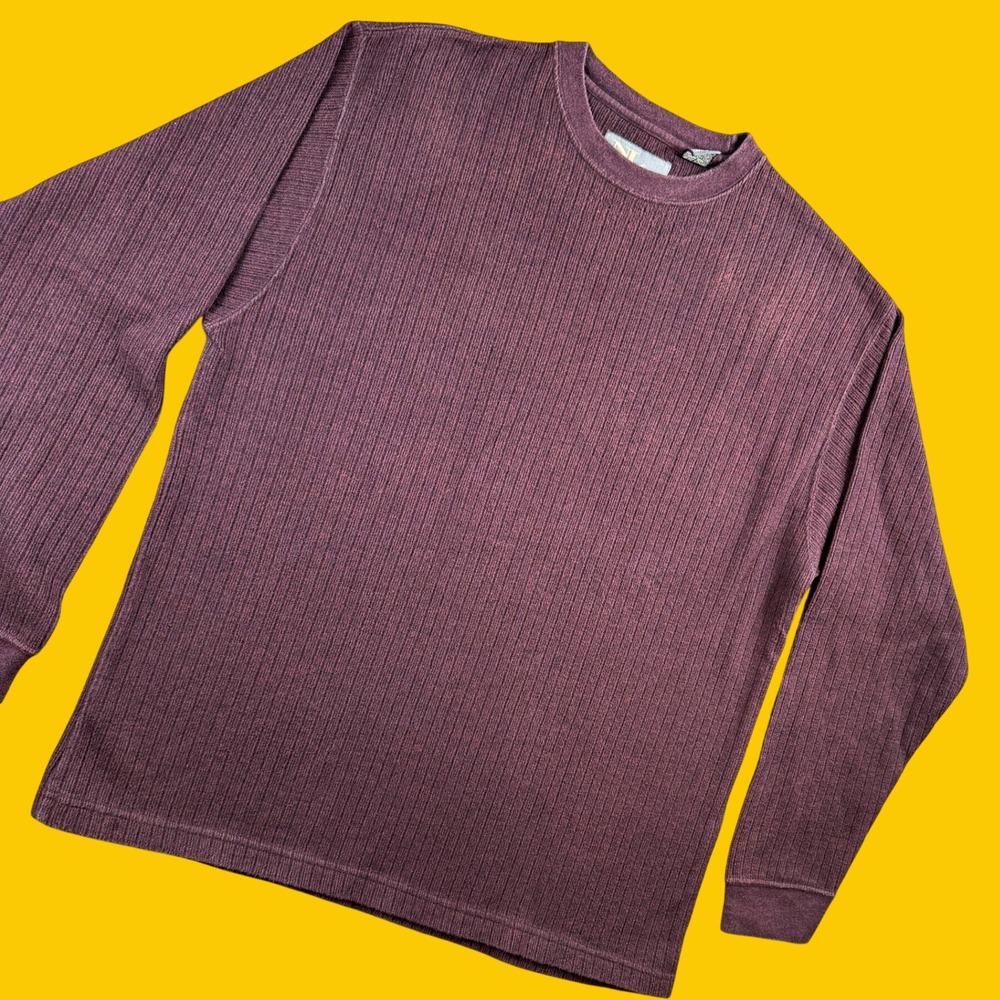 Vintage Naturalife Shirt Mens Large Burgundy Ribbed Cotton Knit Crewneck Retro